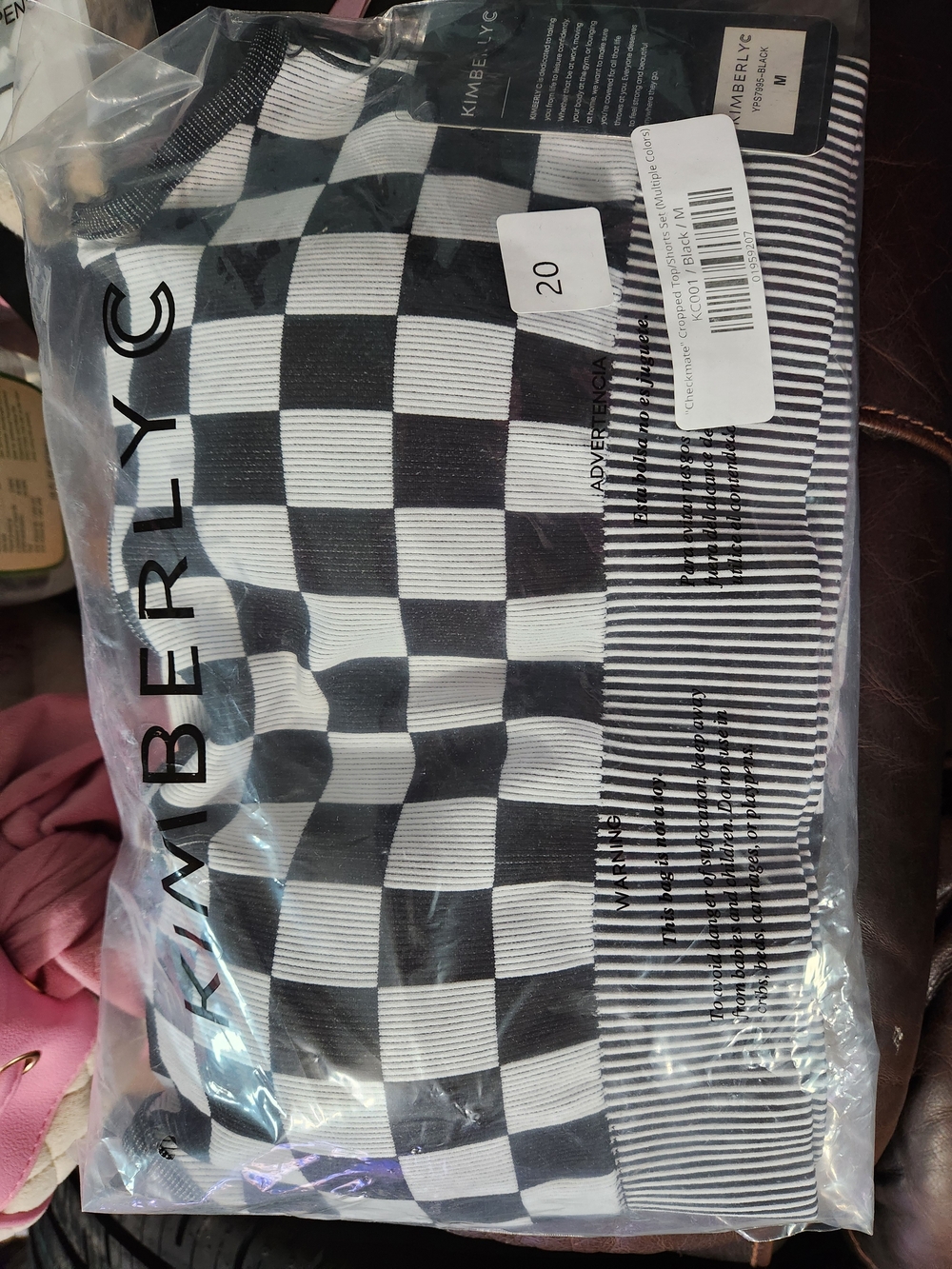 Kimberly C Black & White Checkerboard Top/Shorts Set